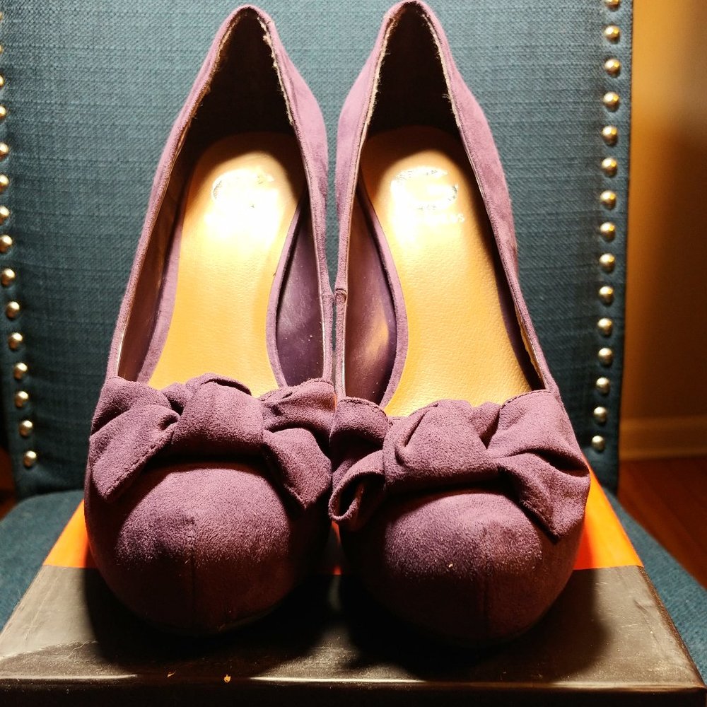 G By Guess Dark Purple Fabric Heels